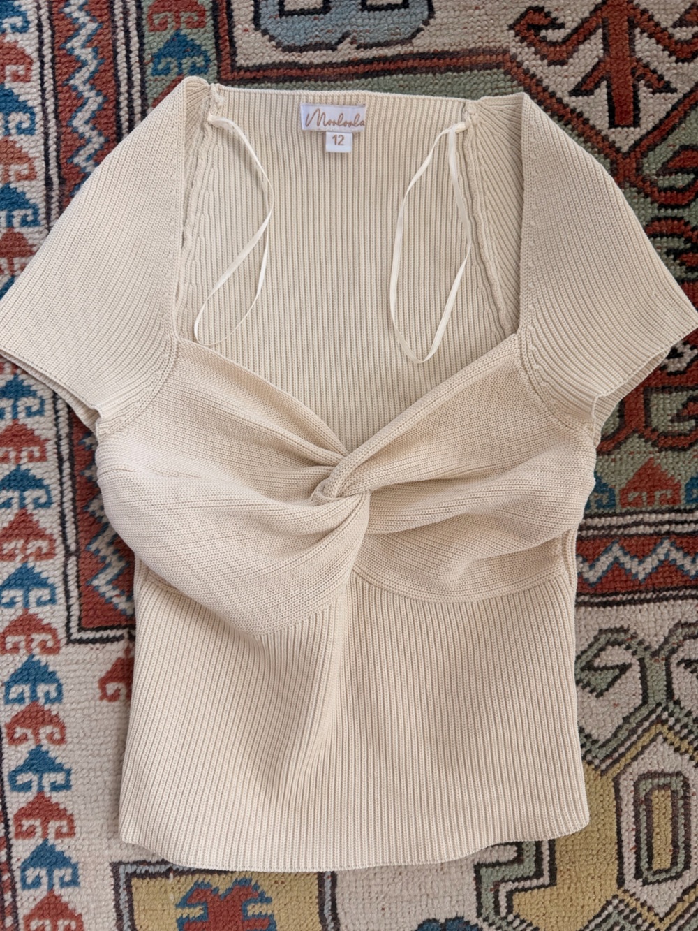 Cream Ribbed Knit Top